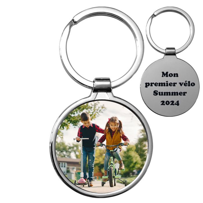 Porte-clés personnalisé photo et gravure rond - summer