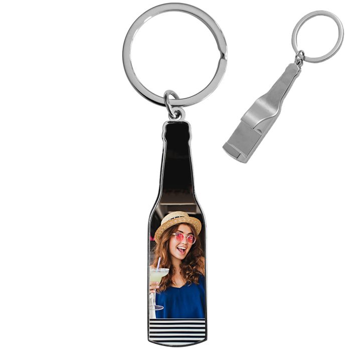 Porte clés ouvre bouteille forme bouteill avec doming personnalisable