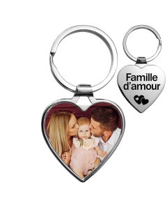 Porte-clés coeur personnalisé photo et gravure famille