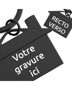 Porte-clé gravé maison noir