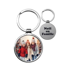 Porte-clés personnalisé photo et gravure rond - joyeux noel