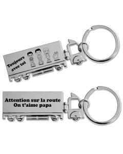 Porte-clés camion gravé métal - personnalisé famille