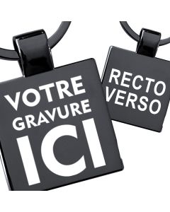 Porte-clés acier carré noir gravé