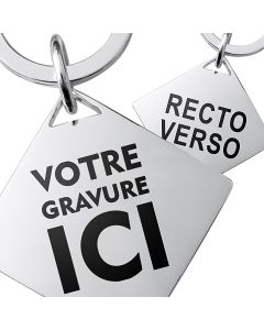 Porte-clés gravé carré argent brillant