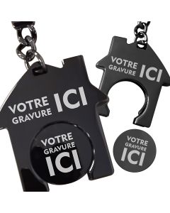 Porte-clés gravé maison jeton de caddie noir