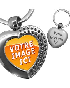 porte clés photo coeur effet diamants