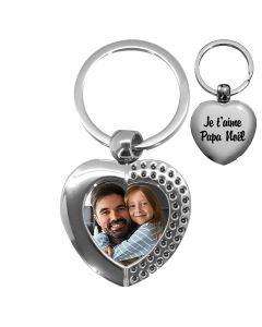 porte clé photo coeur effet diamants - papa noël