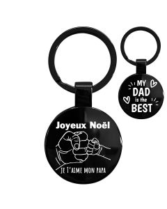 Porte-clés rond gravé noir - noel