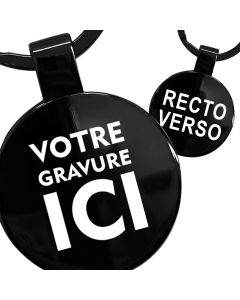 Porte-clés rond gravé noir