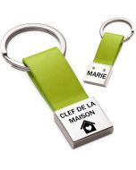 Porte-clés gravé Simili cuir et métal carré vert