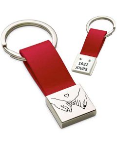 Porte-clés gravé Simili cuir et métal carré rouge