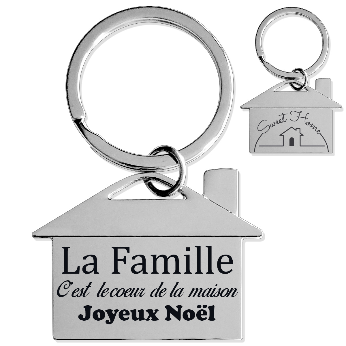 Porte cle gravé en forme de maison pour noël